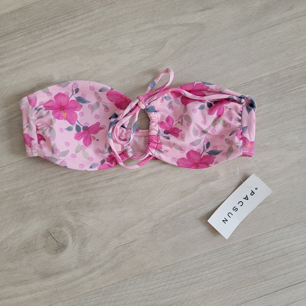 PacSun Amor y Besos Eco Floral Sylvie Cinched Bandeau Bikini Top - Picture 3 of 5
